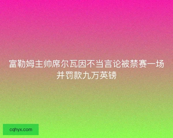 富勒姆主帅席尔瓦因不当言论被禁赛一场并罚款九万英镑