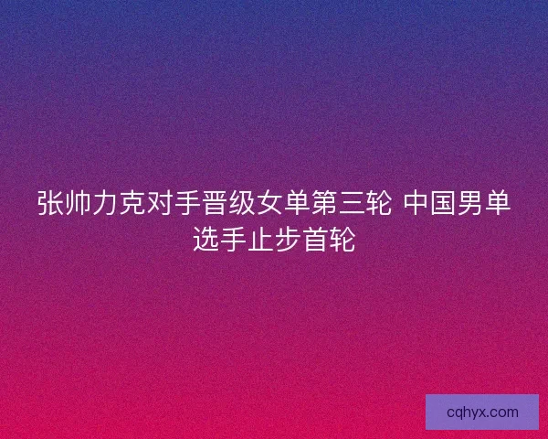 张帅力克对手晋级女单第三轮 中国男单选手止步首轮